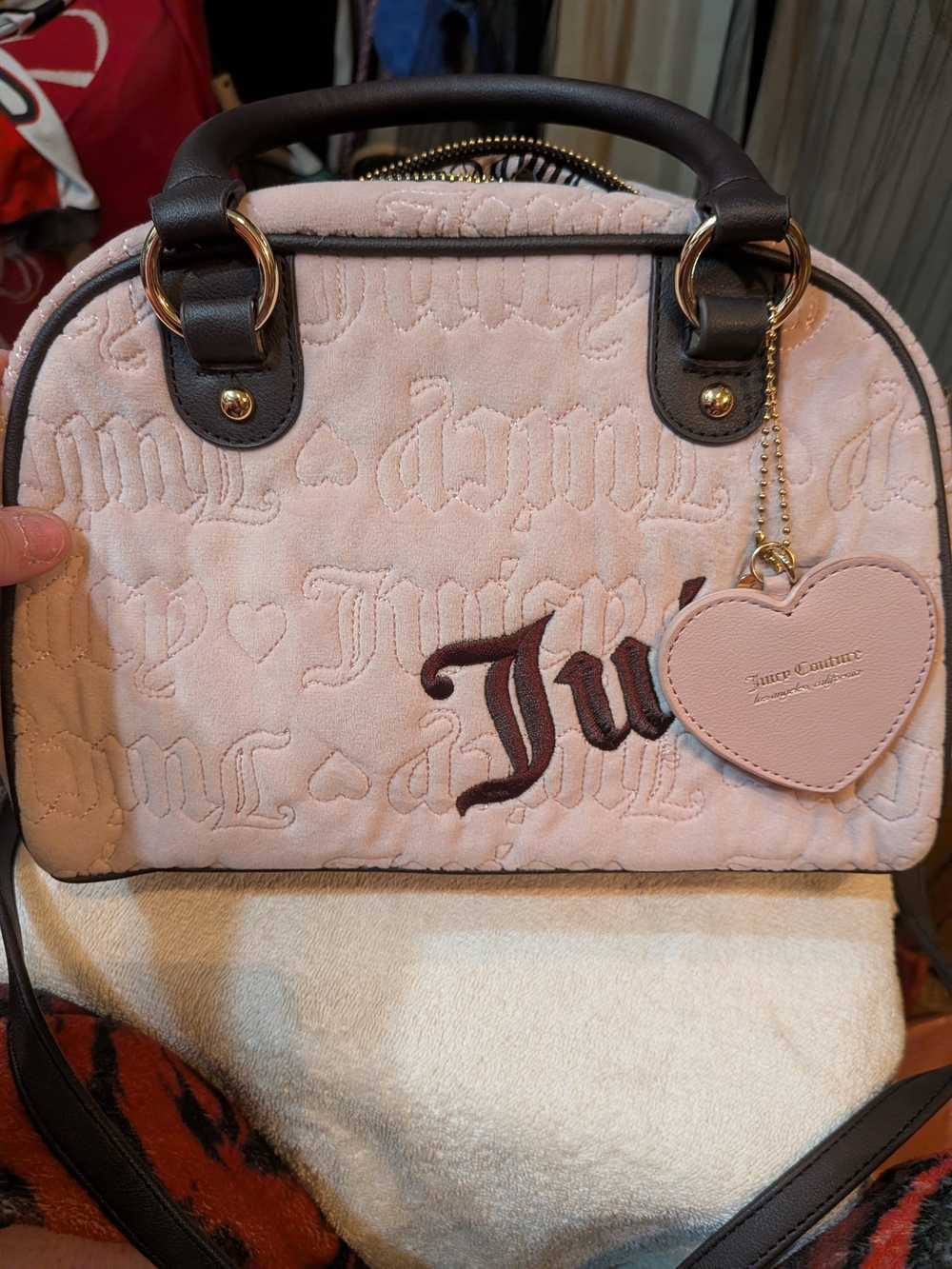 Juicy Couture Pink Quilted Heart Charm Satchel